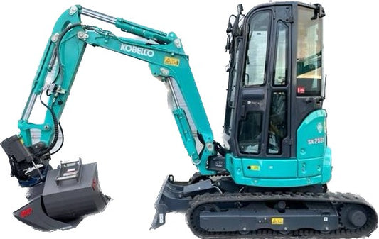 Hyr Kobelco sk25SR med planeringskopa (Cirka 2,7 Ton)